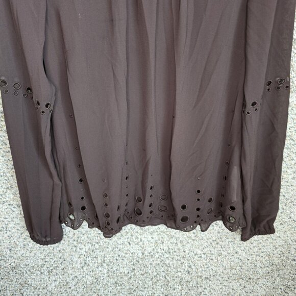 Michael Kors Top Womens Small Brown Sheer Keyhole Button Blouse Casual Ladies - Picture 5 of 7